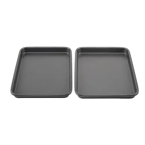 GoodCook Everyday Toaster Oven Mini Baking Sheets Set of 2 Set of 2 Heavy-Gauge Steel Baking Pans with Scratch-Resistant Nonstick, 9 x 6.2-Inch, Gray